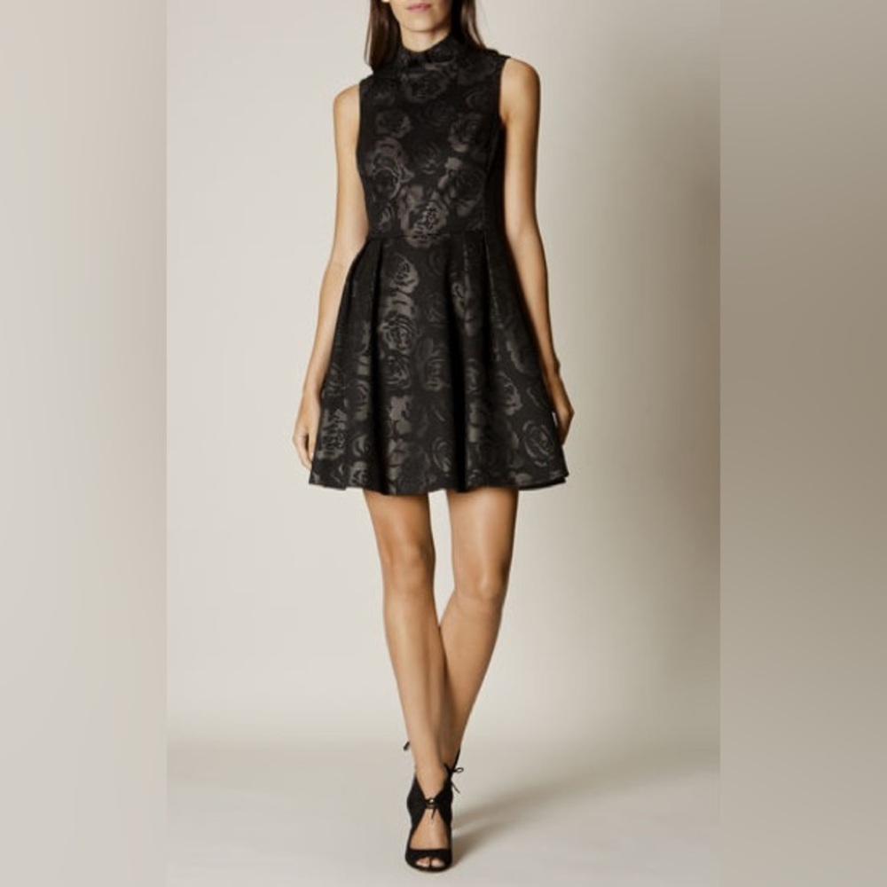 Karen Millen Floral Jacquard Skater Dress Black Size 4